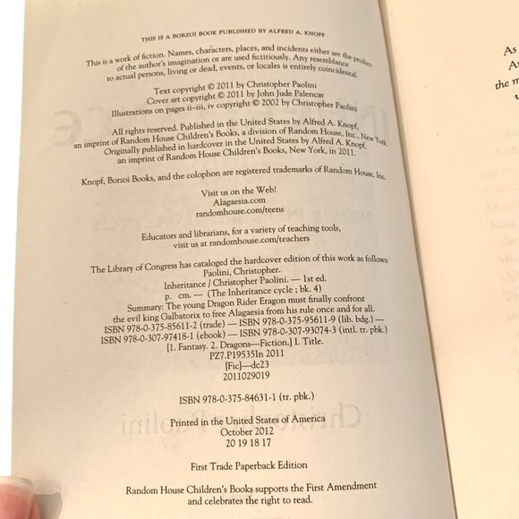 Inheritance Book 4 Inheritance Cycle Series Christopher Paolini Paperback 1st ED - Picture 6 of 9